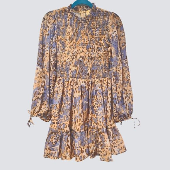 Sage + Paige (Austrailian) Drive Me Wild Mini Dress, Blue Leopard Smocked | XS - Picture 2 of 13